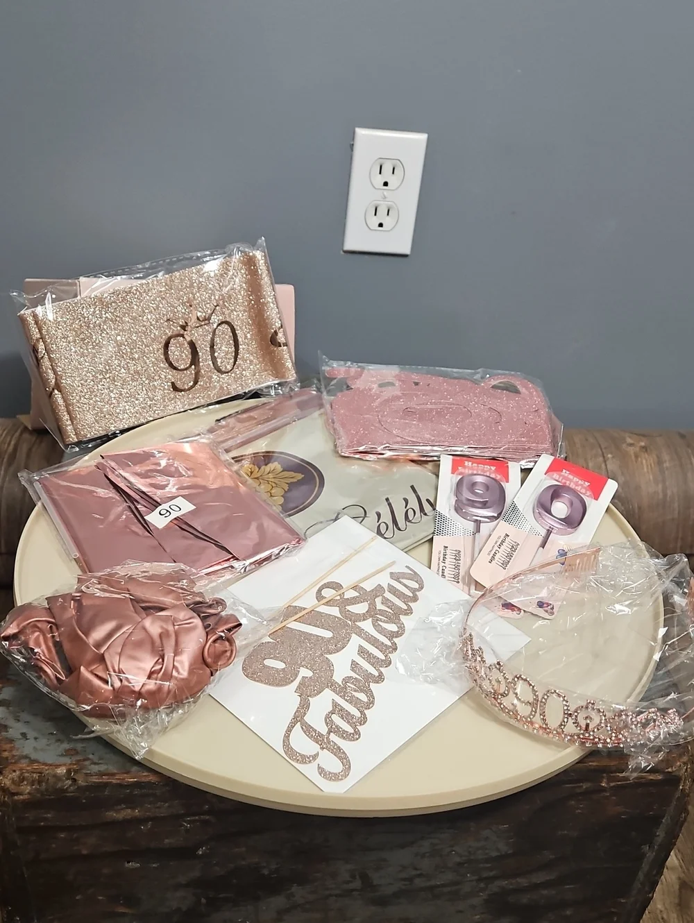 Nelton , 8 Piece, 90 & Fabulous, Birthday Set, Tiara, Sash, Backdrop, Candles